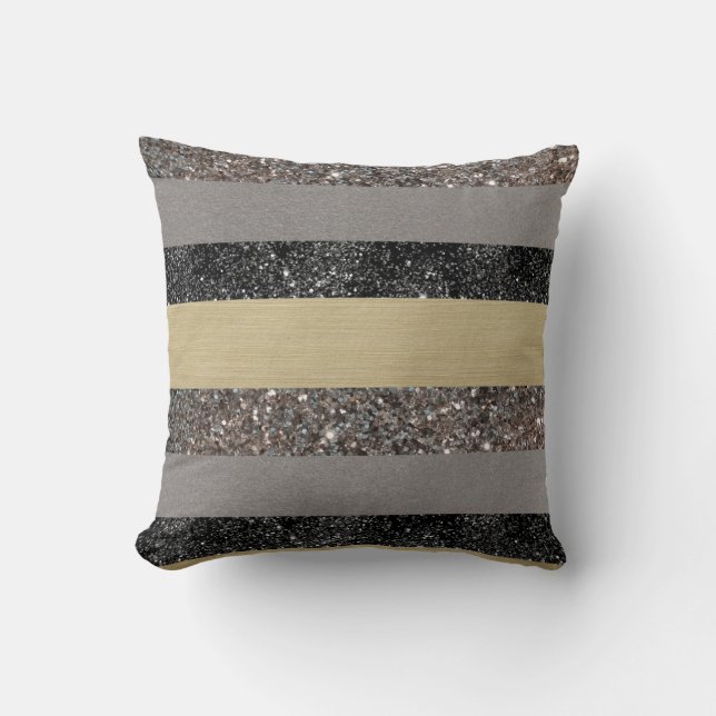 Gold Silver Black Glitter Glam Stripes #1 (Faux Gl Throw Pillow (Front)