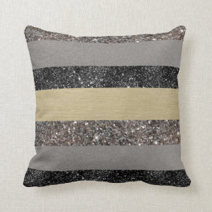 Gold Silver Black Glitter Glam Stripes #1 (Faux Gl Throw Pillow