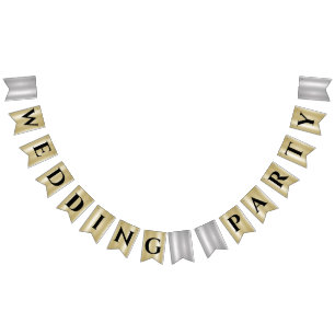 Gold Silver Black Typography Wedding Party Bunting Flags
