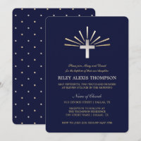 Gold Silver & Blue Baptism Invitation