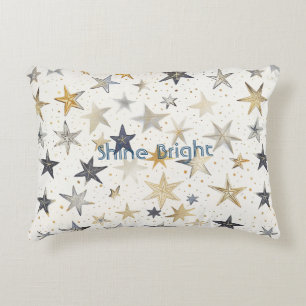 Gold Silver Blue Stars Accent Pillow