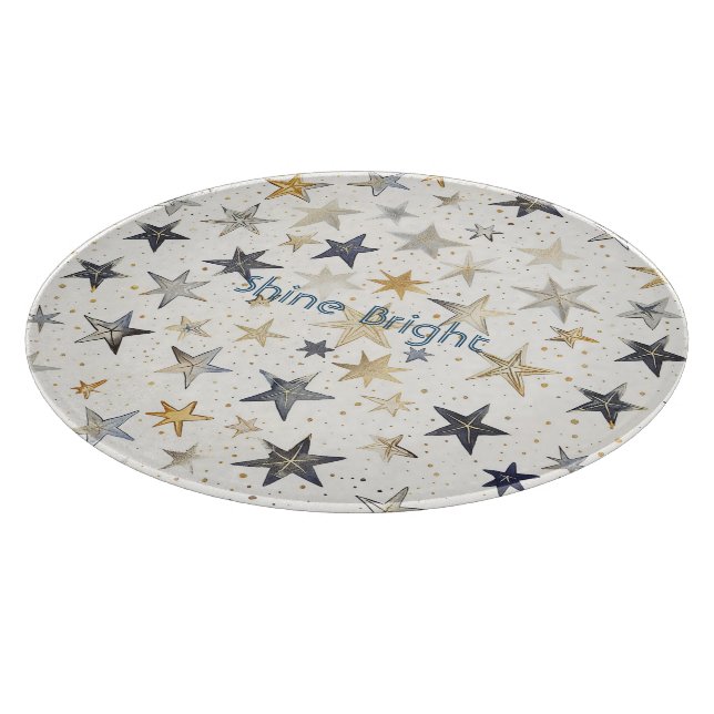 Gold Silver Blue Stars Cutting Board (Corner)