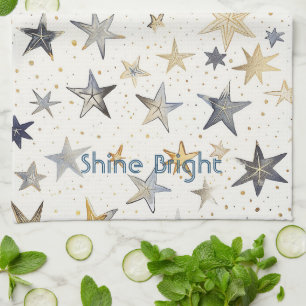 Gold Silver Blue Stars Kitchen Towel
