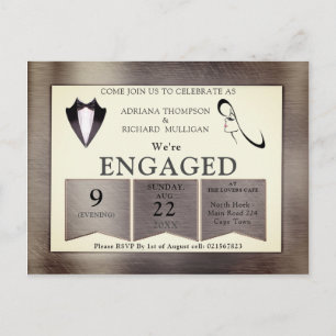 Gold-Silver-Brass Modern Design Engagement Invitation Postcard