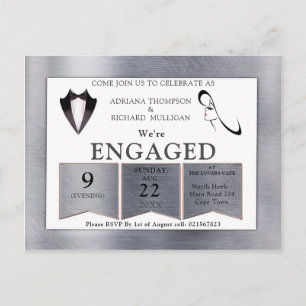 Gold-Silver-Brass Modern Design Engagement Invitation Postcard