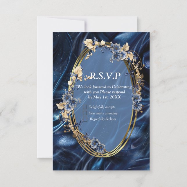 Gold, Silver - Brass Modern  RSVP Card (Front)