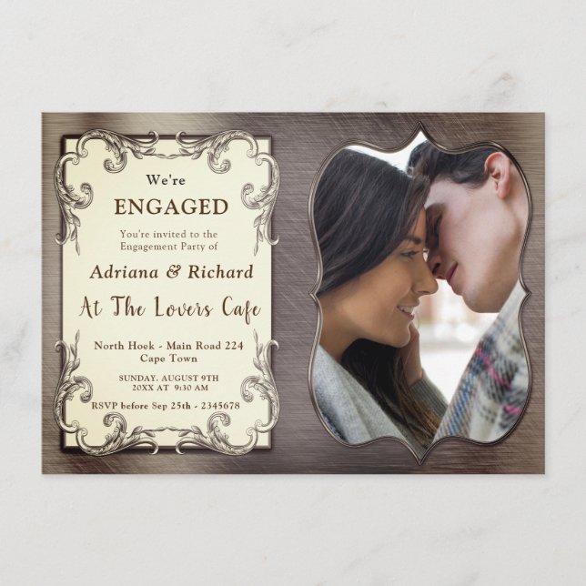 Gold-Silver-Brass Vintage Engagement Card (Front)