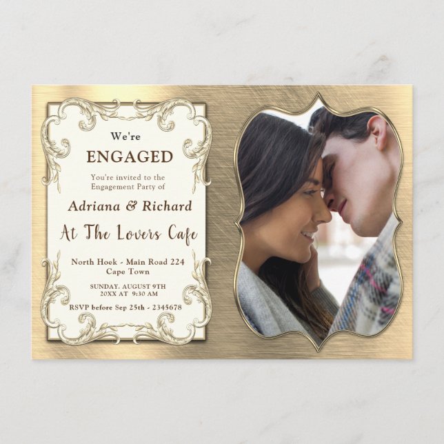 Gold-Silver-Brass Vintage Engagement Card (Front)