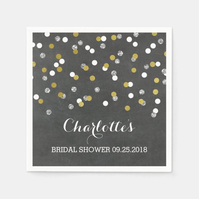 Gold Silver Chalkboard Confetti Bridal Shower Napkin (Front)