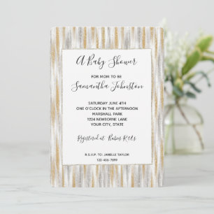 Gold Silver Chic Glam Glitzy Stripes Baby Shower Invitation