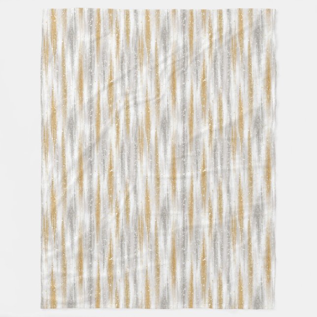 Gold Silver Chic Glam Glitzy Stripes Fleece Blanket (Front)