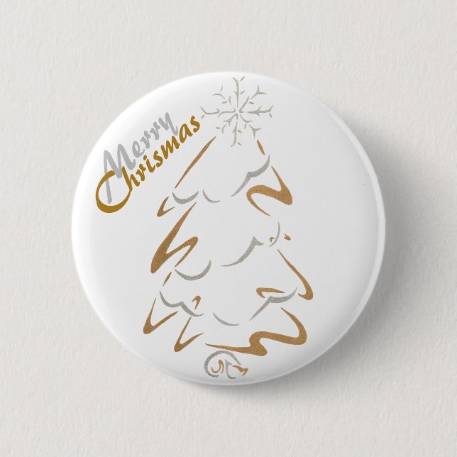 Gold & Silver Chrismas Tree 2 Inch Round Button (Front)