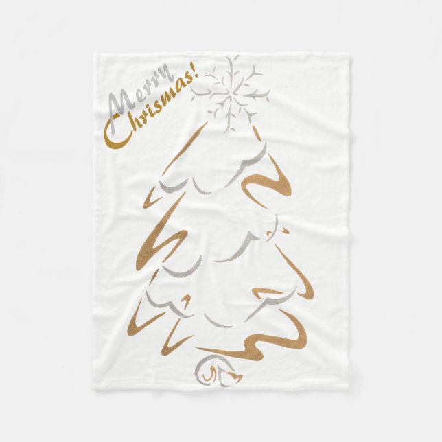 Gold & Silver Chrismas Tree Fleece Blanket (Front)