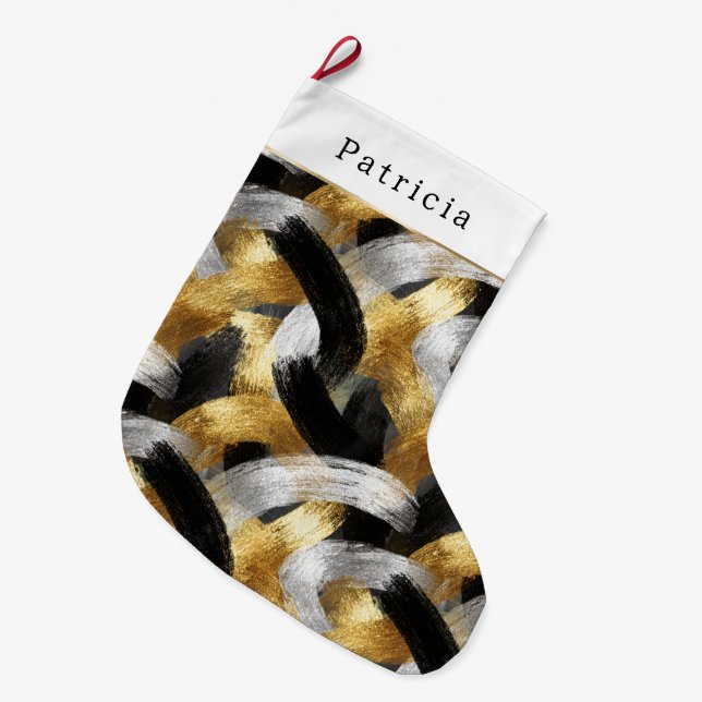 Gold Silver Christmas Black Celebration Large Christmas Stocking (Front (Hanging))