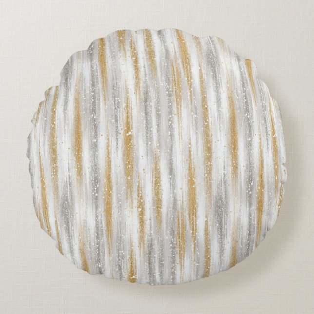Gold Silver Christmas Celebration Round Pillow (Front)