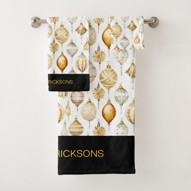 Gold Silver Christmas Ornaments  Bath Towel Set (Insitu)