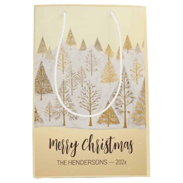 Gold Silver Christmas Pine Trees Gift Bag (Front)