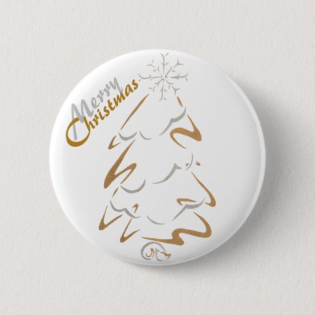 Gold & Silver Christmas Tree 2 Inch Round Button (Front)