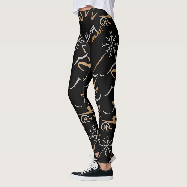 Gold & Silver Christmas Tree (black) Leggings (Left)