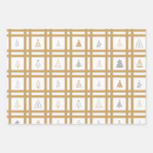 Gold & Silver Christmas Tree Wrapping Paper Sheets
