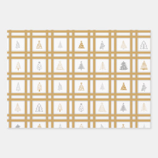 Gold & Silver Christmas Tree Wrapping Paper Sheets