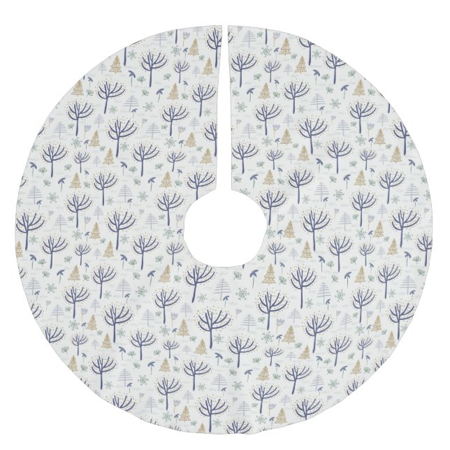 Gold Silver Christmas Trees Lights and Ornaments Brushed Polyester Tree Skirt (Front)