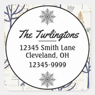 Gold Silver Christmas Trees Lights Return Address Square Sticker