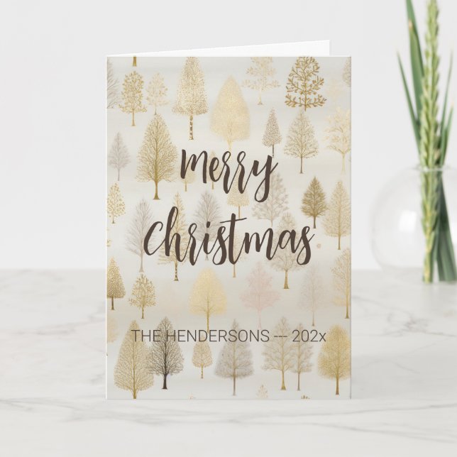 Gold Silver Christmas Trees Pattern Holiday Card (Front)