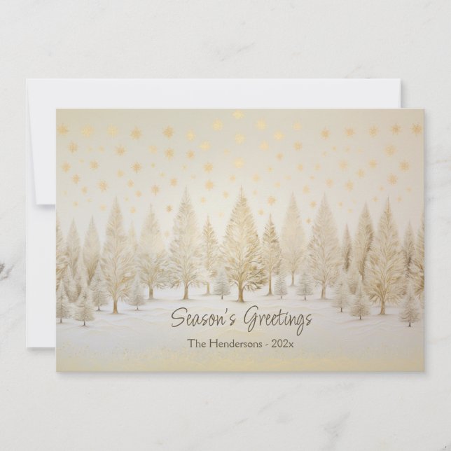Gold Silver Christmas Trees Season Greetings Card (Front)