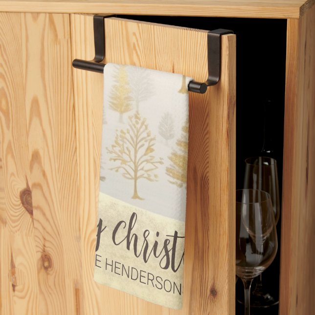 Gold Silver Christmas Trees Tea Towels (Thirds Fold)