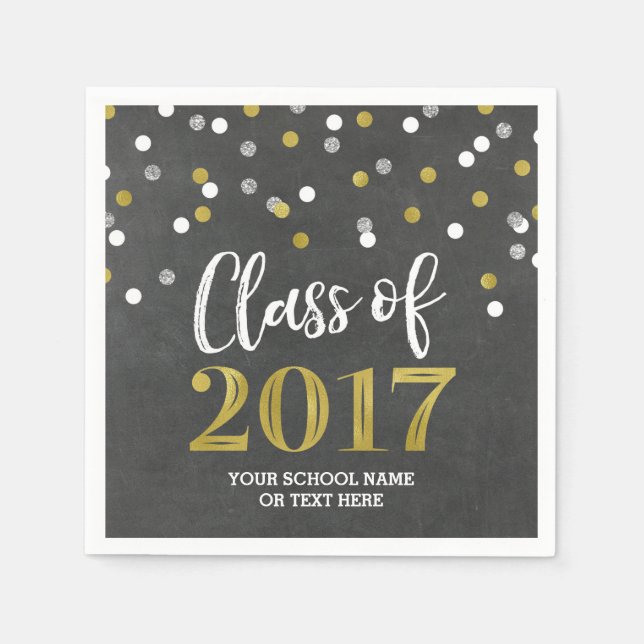 Gold Silver Confetti Class of 2017 Graduation Napkin (Front)
