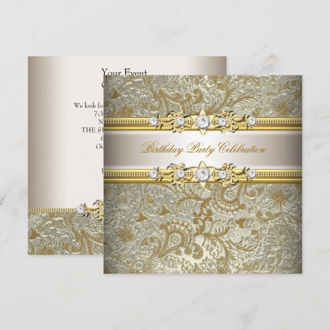 Gold Silver Cream Embossed Look Elegant Party Invitation (Front/Back)