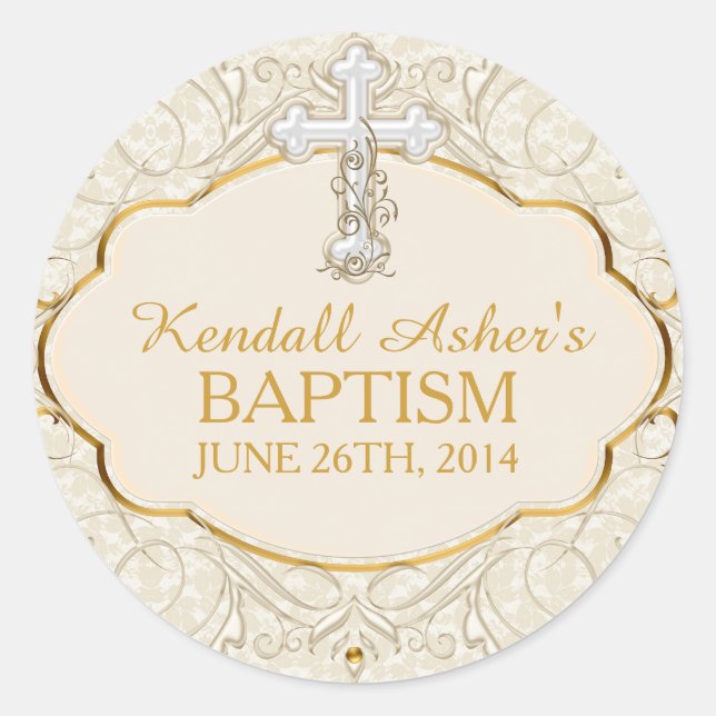 Gold & Silver Cross Baptism Christening Sticker (Front)