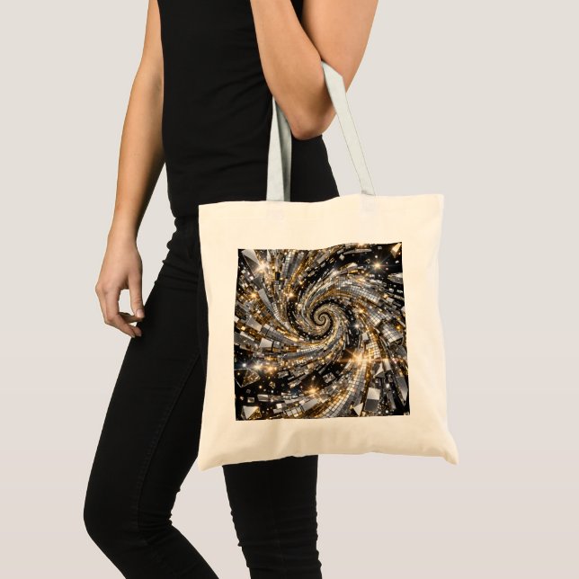 Gold & Silver Disco Spiral Vortex  Tote Bag (Front (Product))