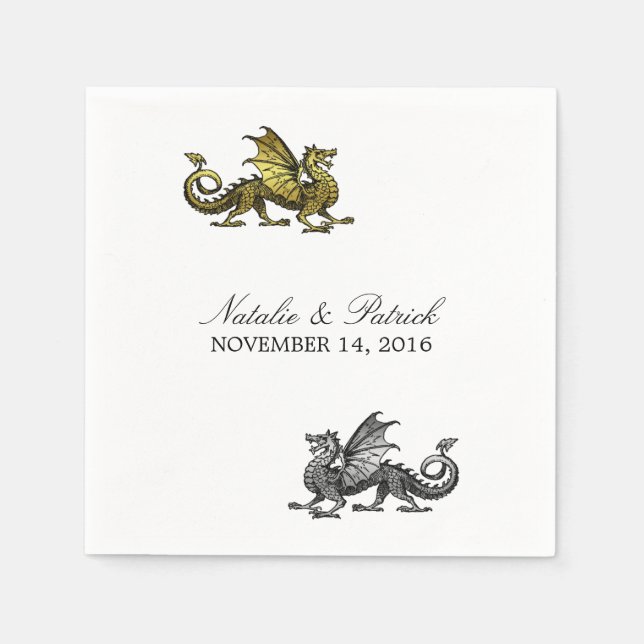 Gold Silver Dragon Wedding Paper Napkins (Front)
