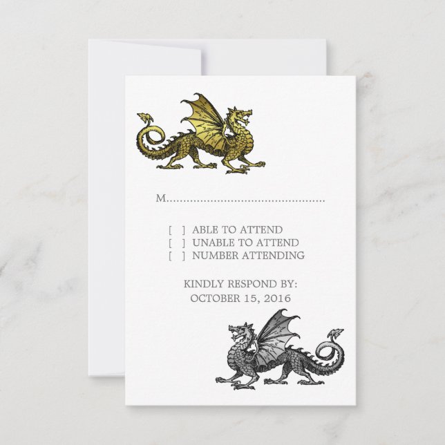 Gold Silver Dragon Wedding Response Card (Front)