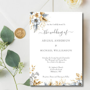 Gold Silver Floral Botanical Elegant Wedding Invitation