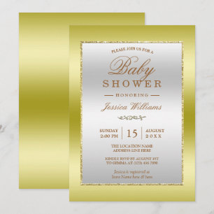 Gold & Silver Glitter Framed Baby Shower Invitation