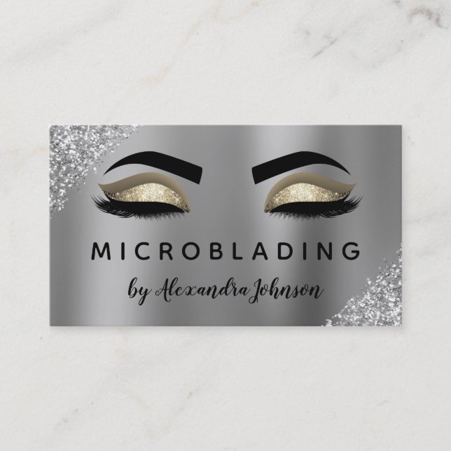 Gold Silver Glitter Sparkle Eyelashes Microblading Business Card (Front)