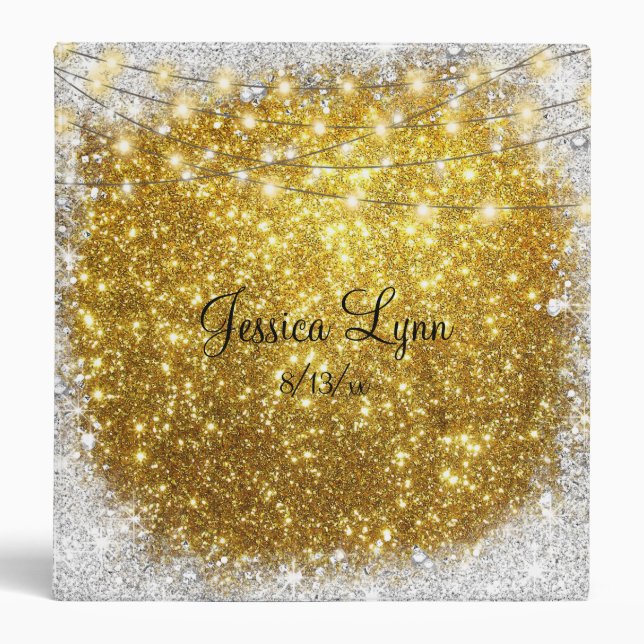 Gold & Silver Glitter Sweet 16 Elegant Stylish Binder (Front)