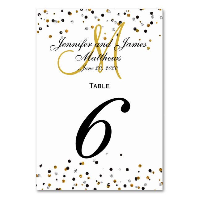 Gold Silver Glitz Glam Wedding Table Number Card (Front)