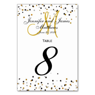 Gold Silver Glitz Glam Wedding Table Number Card