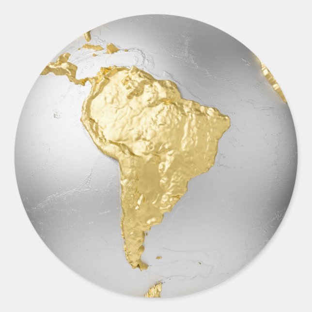 Gold, Silver Globe. South America. 3d Rendering Classic Round Sticker (Front)