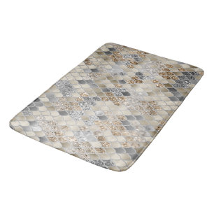 Gold Silver Grey Mermaid Scales Glam #1  Bath Mat