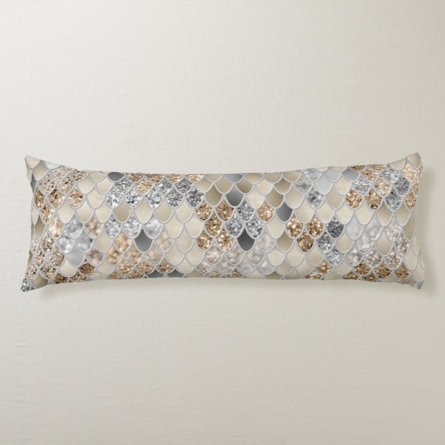 Gold Silver Grey Mermaid Scales Glam #1  Body Pillow (Front)