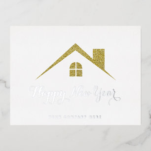 Gold Silver Happy New Year Real Estate Foil Holiday Postcard