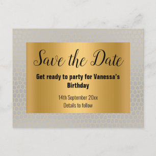 GOLD SILVER LEOPARD PRINT Save the Date Announcement Postcard