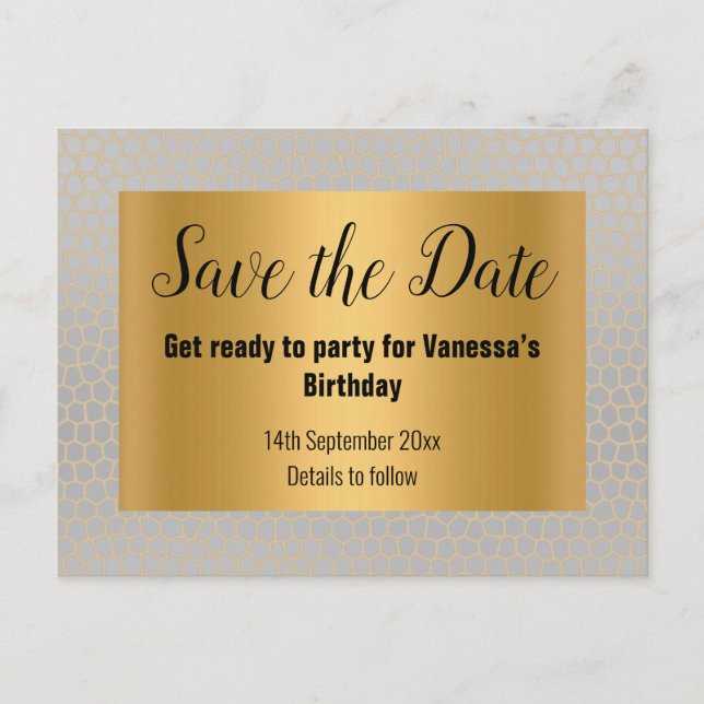 GOLD SILVER LEOPARD PRINT Save the Date Announcement Postcard (Front)