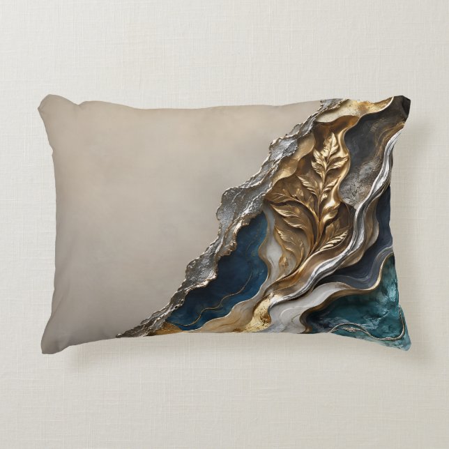 Gold Silver Luxury Marble Home Decor Gift Accent Pillow (Front)