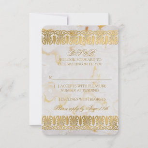 Gold Silver Marble Marbled Wedding RSVP Reply Invitation
